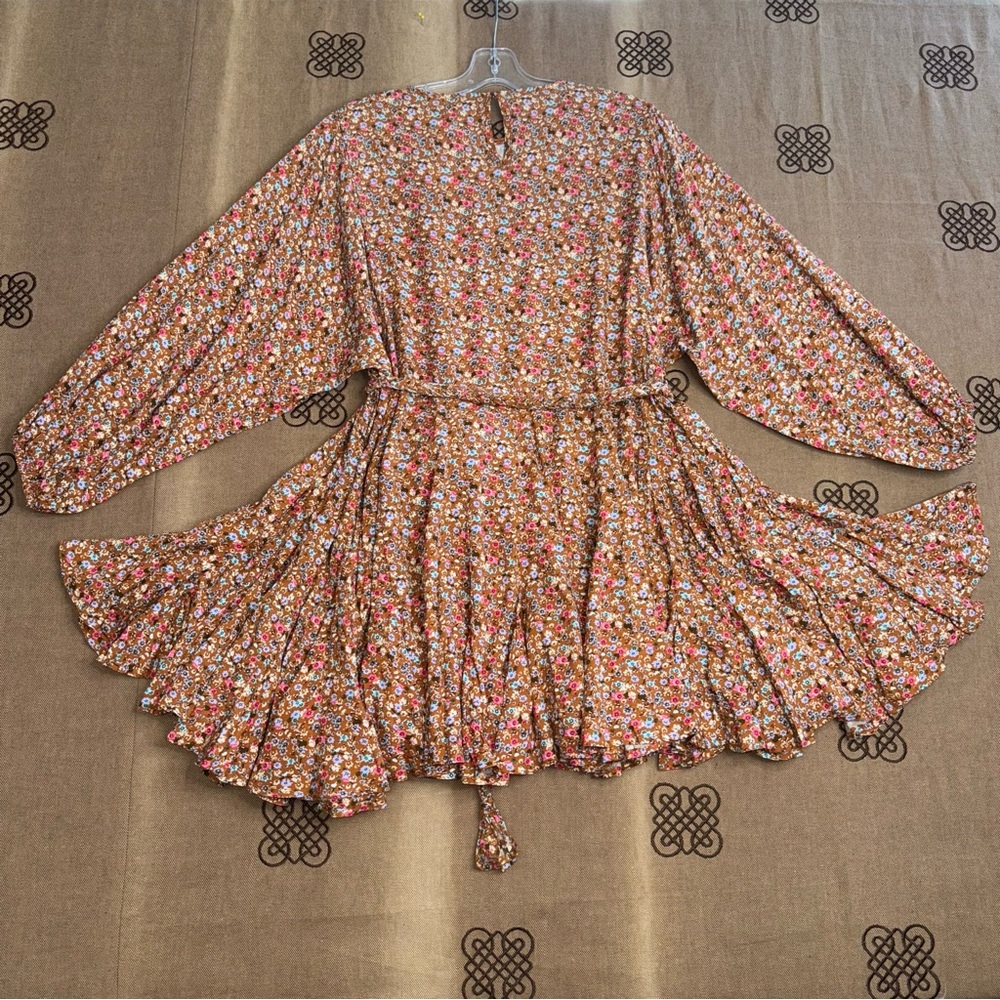 Aura Ella Mini Print Braided Brll Short Dress In Brown /Multi Floral Print - Picture 13 of 16